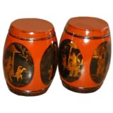 A Pair Of Red & Black Lacquer Painted Canisters