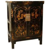 Black Lacquer Cabinet With Gold Gilt Motif