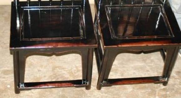 A Pair Of Black Lacquer Comb Back Side Chairs