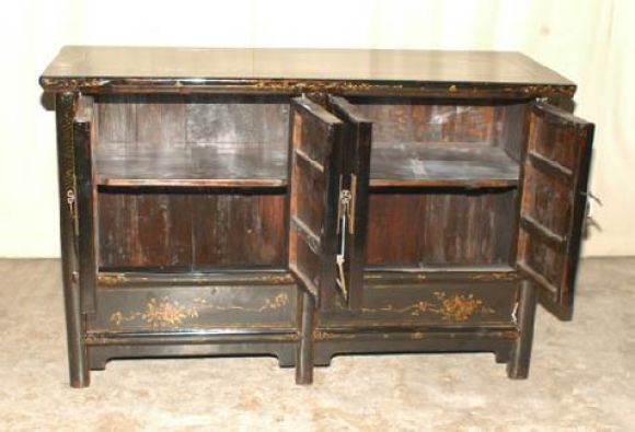 Black Lacquer Sideboard With Gold Gilt Motif