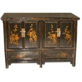Black Lacquer Sideboard With Gold Gilt Motif
