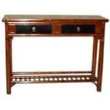 Bamboo Table With Black Lacquer Top & Two Drawers