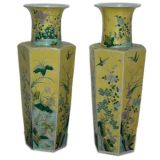 A Pair Of Porcelain Hexagonal Vases