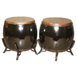 A Pair Of Black Lacquer Drums