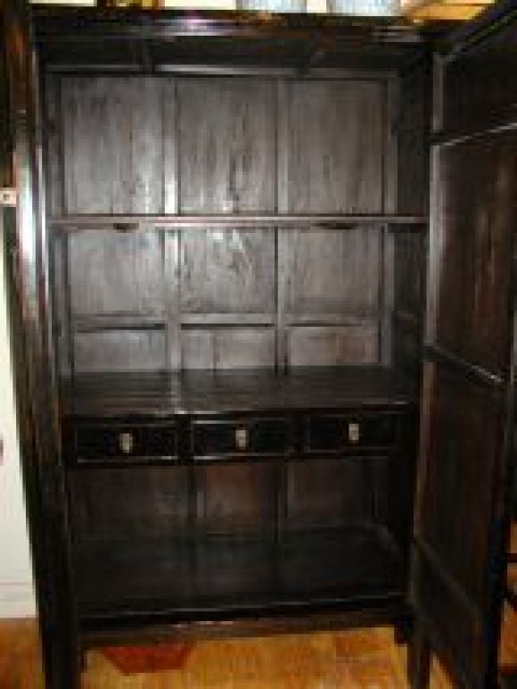 Black Lacquer Armoire With Gold Gilt Butterfly Motif