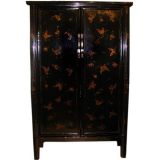 Black Lacquer Armoire With Gold Gilt Butterfly Motif