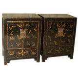 Antique A Pair Of Black Lacquer Chests With Gold Gilt Butterfly Motif
