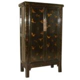 Black Lacquer Armoire With Gold Gilt Butterfly Motif