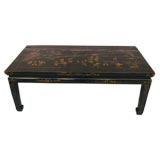 Black Lacquer Low Table With Gold Gilt Landscape Motif