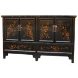 Antique Black Lacquer sideboard With Gold Gilt Floral Motif