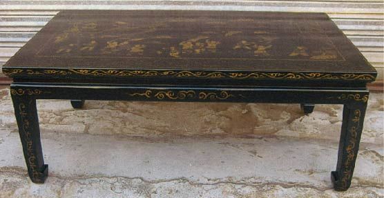 Black Lacquer Low Table With Gold Gilt Motif