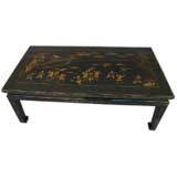 Black Lacquer Low Table With Gold Gilt Motif