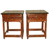 A Pair Of Bamboo Pedestals With Black Lacquer Top