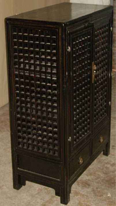 Black Lacquer Chest With Lattice Fret Work