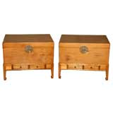 Antique A Pair Of Leather Trunks On Ju Mu Wood Stands