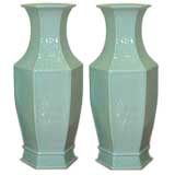 A Pair Of Celedon Porcelain Vases