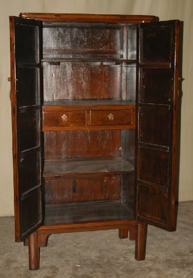 A simple and elegant scholar's cabinet, brass fitting, two shelves and two drawers inside, beautiful form and wood grain.