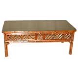 Rectangular Bamboo Low Table With Black Lacquer Top