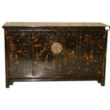 Antique Black Lacquer Sideboard With Gold Gilt  Motif