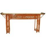 Antique Bamboo Altar Table With Black Lacquer Top
