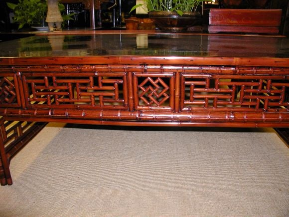 Rectangular Bamboo Low Table With Black Lacquer Top