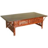 Rectangular Bamboo Low Table With Black Lacquer Top