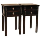 A Pair Of  Black Lacquer Pedestals with Two Drawers