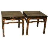 A Pair Of Square Black Lacquer Stools With Gold Gilt Motif