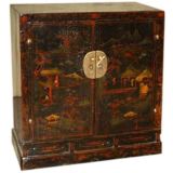 Black Lacquer Chest With Polychrome Motif