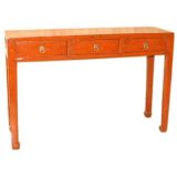 Antique Red Lacquer Table With Three Drawers