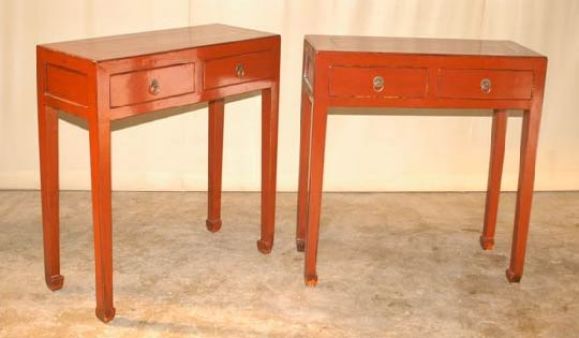 A Pair Of Red Lacquer Table