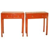 A Pair Of Red Lacquer Table