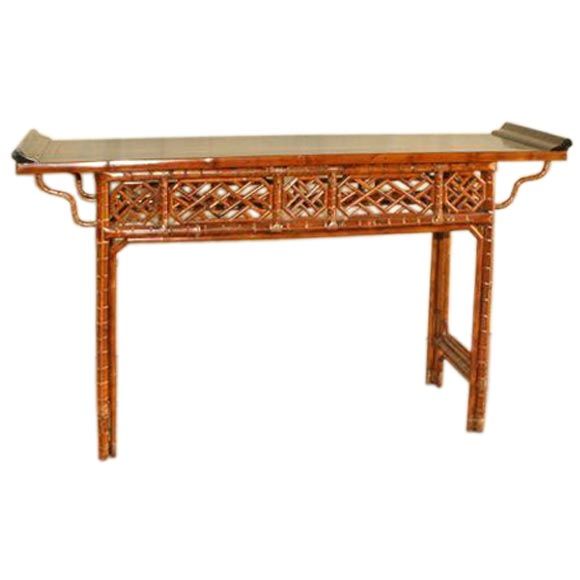 Bamboo Altar Table With Black Lacquer Top