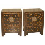 Antique A Pair of Black Lacquer Chests With Gold Gilt Motif