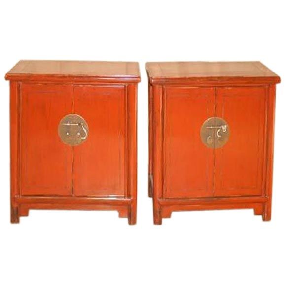 Pair of Elegant Red Lacquer Chests