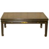 Black Lacquer Rectangular Low Table With Gold Gilt Motif On Top