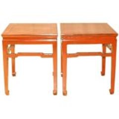 A Pair Of Square Red Lacquer End Tables 12