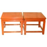 A Pair Of Red Lacquer Square Stools