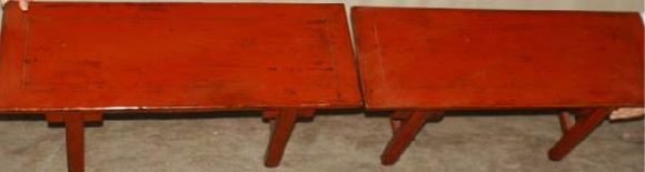 A Pair Of Red Lacquer Benches