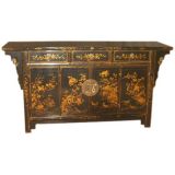 Black Lacquer SideBoard With Gold Gilt Motif