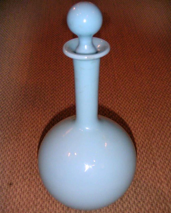 French Opaline Decanter and Cordial Glasses on Brass Tray
