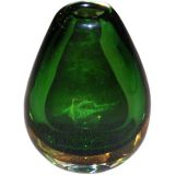 Vintage Green and Amber Glass Vase by Venini