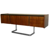Rosewood, Leather, and Chrome Credenza