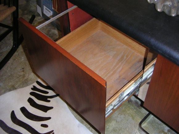 Late 20th Century Rosewood, Leather, and Chrome Credenza