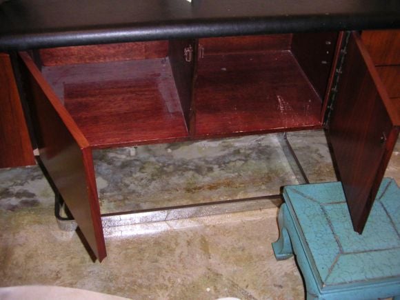 Rosewood, Leather, and Chrome Credenza 1
