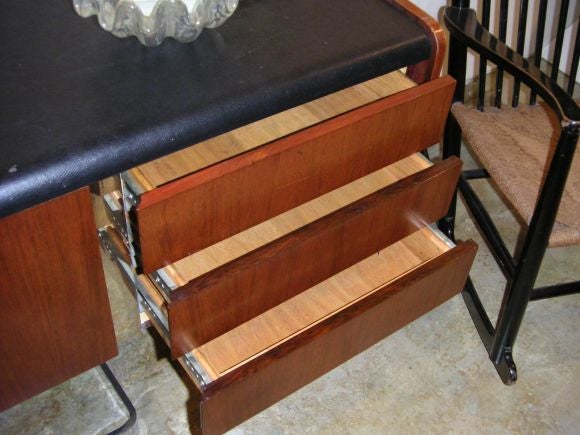 Rosewood, Leather, and Chrome Credenza 2
