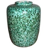 French Ceramic Gunmetal & Green Speckled Ceramic Vase