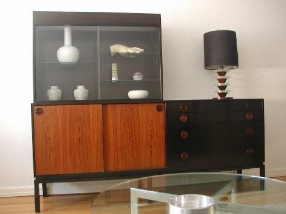 Harvey Probber sideboard with lighted glass display case
