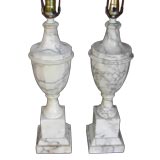 Pair of 40's Neoclassical Carerra Marble Lamps