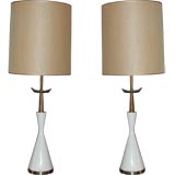 1960's Sculptural Stiffel ceramic and brass table lamps